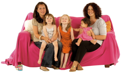 Women and girls on sofa